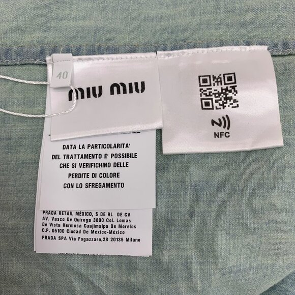 Miu Miu Light Blue Bubble Sleeve Cotton Denim Shirt - Picture 6 of 8